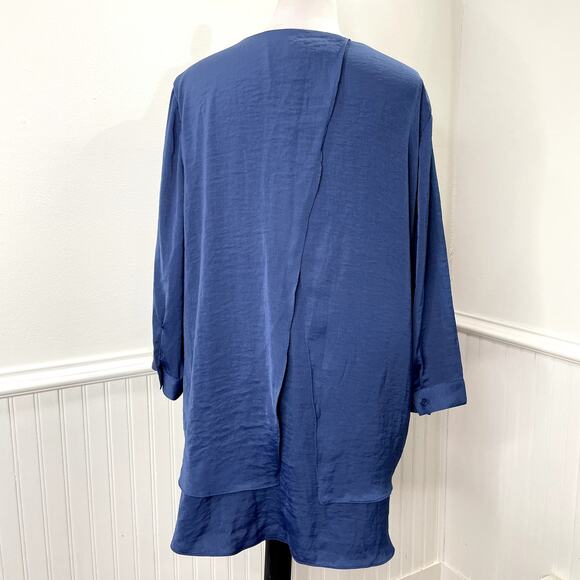 TCC - Chicos 2 L Tunic Top Split Back Flowy Lagenlook Boho Classic Spring Summer - Picture 3 of 14